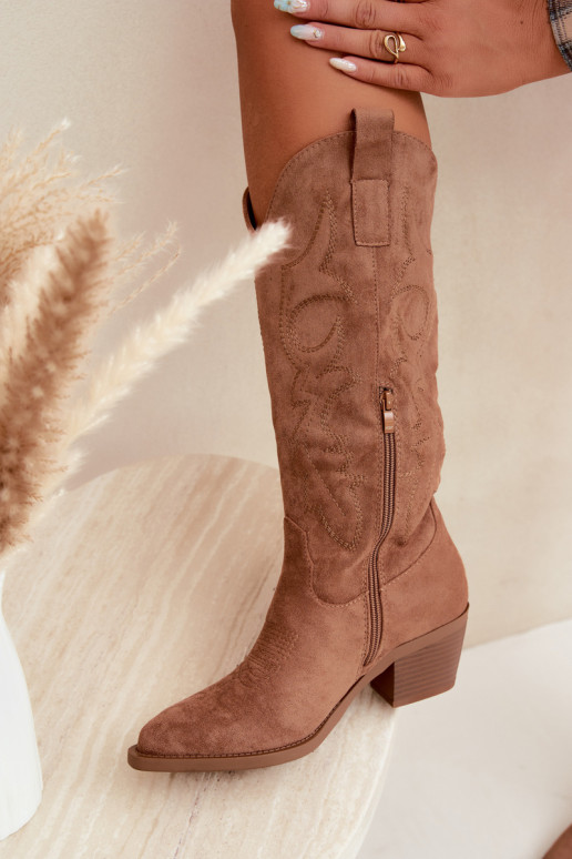 botas de estilo cowboy longas com salto na cor castanha INesly