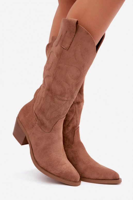 botas de estilo cowboy longas com salto na cor castanha INesly