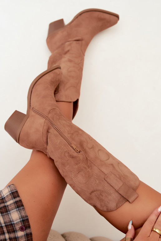 botas de estilo cowboy longas com salto na cor castanha INesly