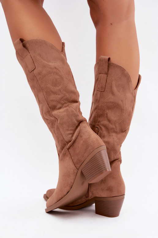 botas de estilo cowboy longas com salto na cor castanha INesly