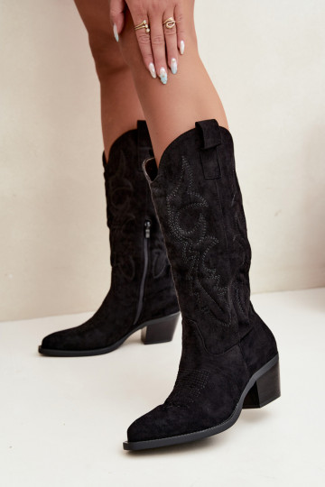 botas estilo vaqueiro Feminino com salto cor preta EMesly