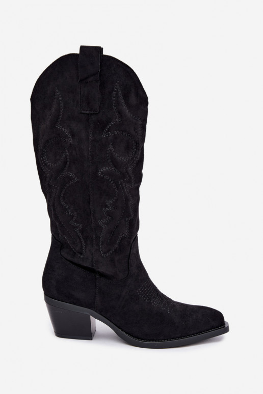 botas de estilo cowboy longas com salto na cor preta INesly