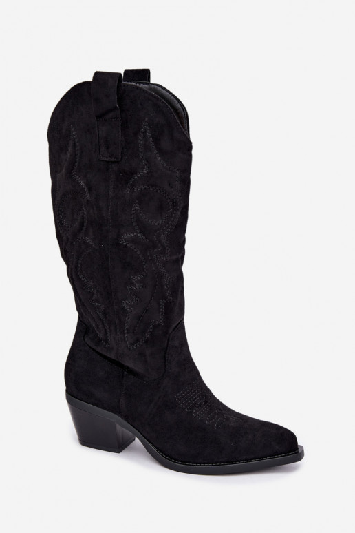 botas de estilo cowboy longas com salto na cor preta INesly