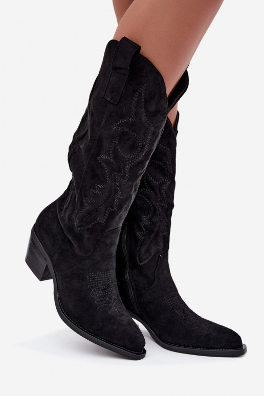 botas de estilo cowboy longas com salto na cor preta INesly