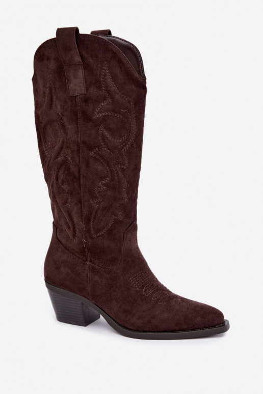 botas de estilo cowboy longas com salto na cor chocolate INesly