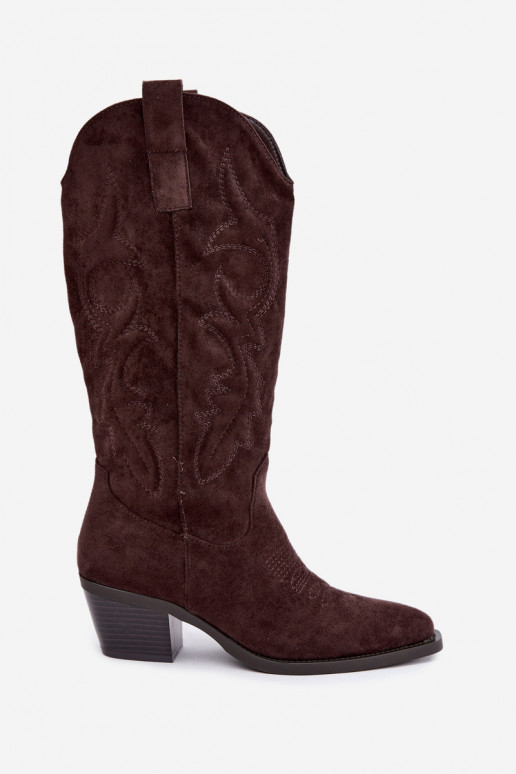 botas de estilo cowboy longas com salto na cor chocolate INesly