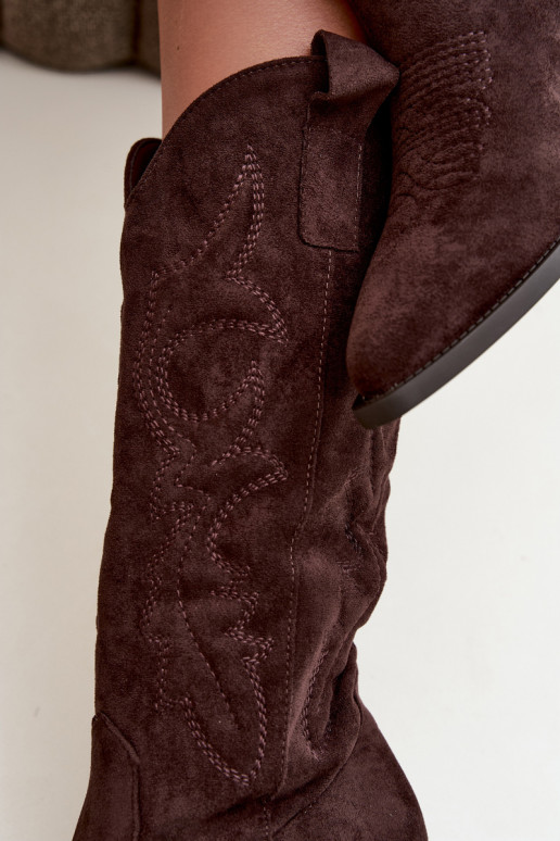 botas de estilo cowboy longas com salto na cor chocolate INesly