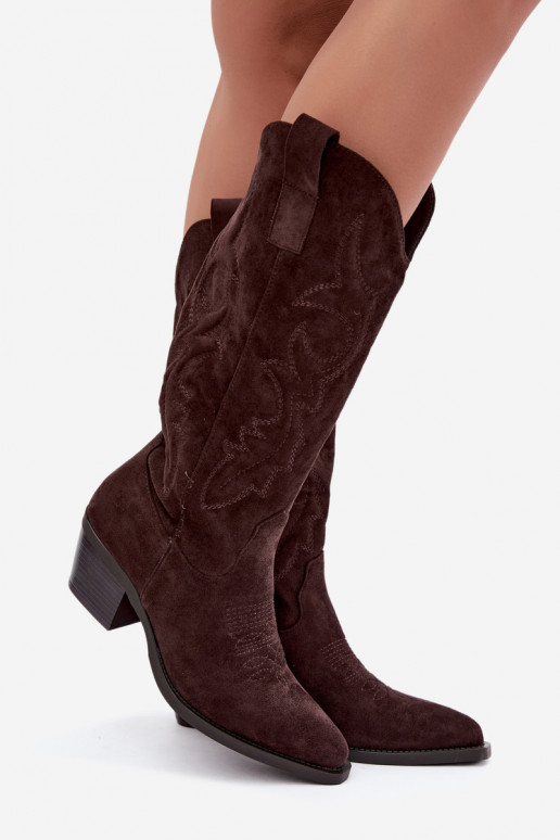 botas de estilo cowboy longas com salto na cor chocolate INesly