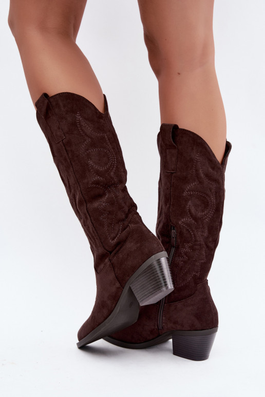 botas de estilo cowboy longas com salto na cor chocolate INesly