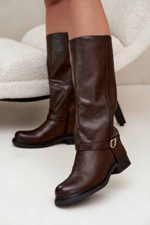 botas longas femininas com fivelas na cor chocolate Elland