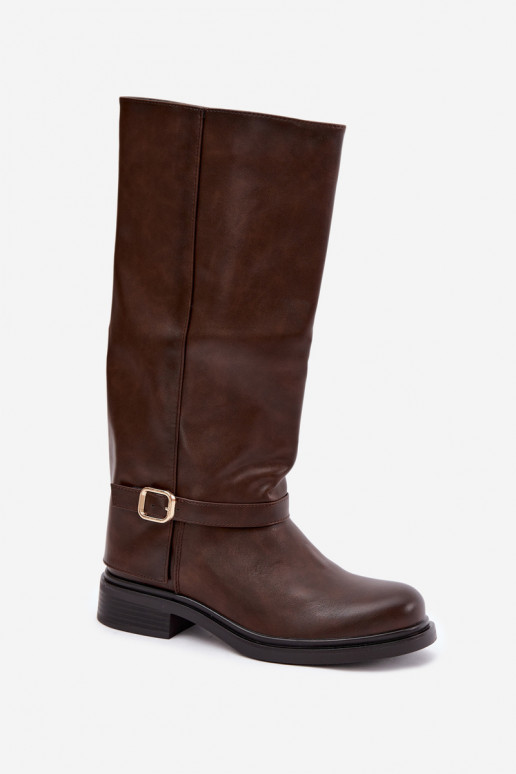 botas longas femininas com fivelas na cor chocolate Elland