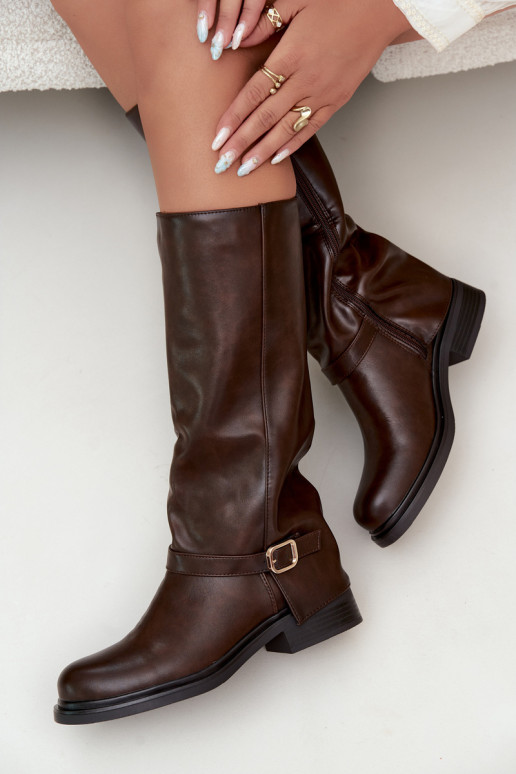 botas longas femininas com fivelas na cor chocolate Elland