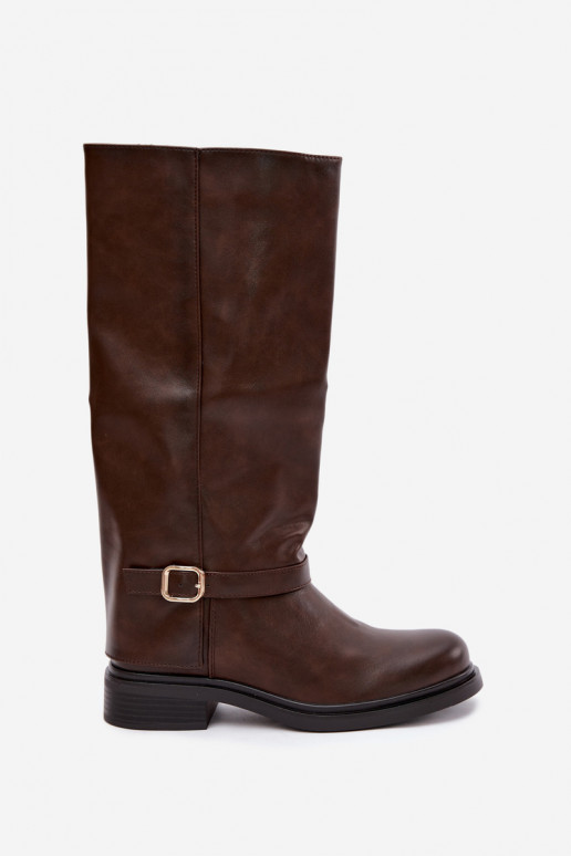 botas longas femininas com fivelas na cor chocolate Elland