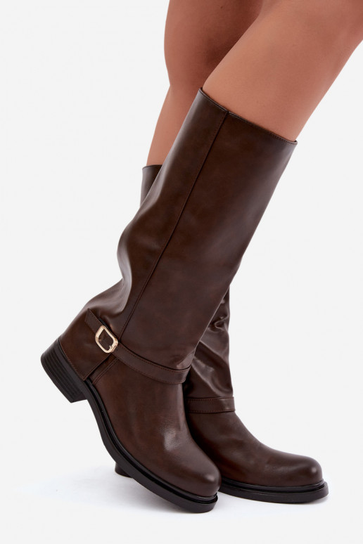 botas longas femininas com fivelas na cor chocolate Elland