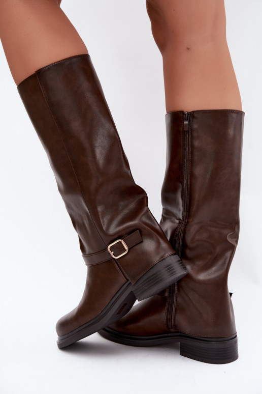 botas longas femininas com fivelas na cor chocolate Elland