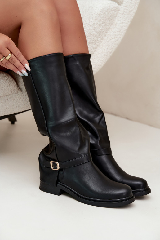 aquecimento botas femininas com fivelas cor preta Elland