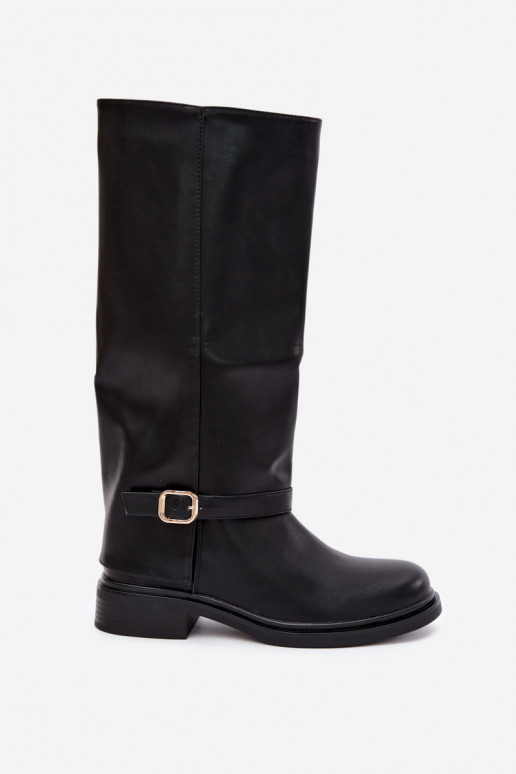 aquecimento botas femininas com fivelas cor preta Elland