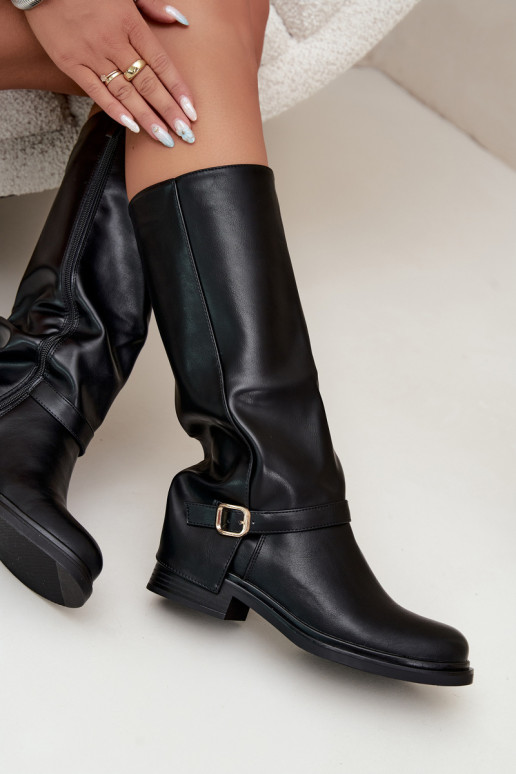 aquecimento botas femininas com fivelas cor preta Elland