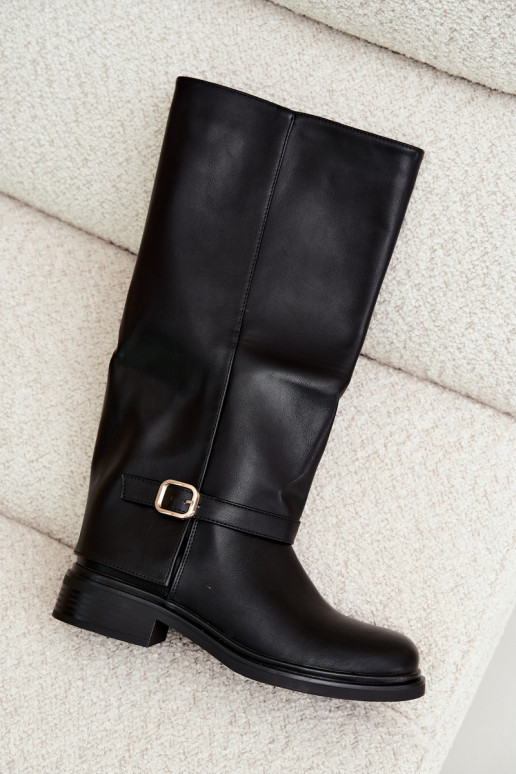 aquecimento botas femininas com fivelas cor preta Elland