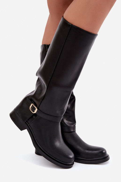 botas altas femininas com fivelas em preto Elland