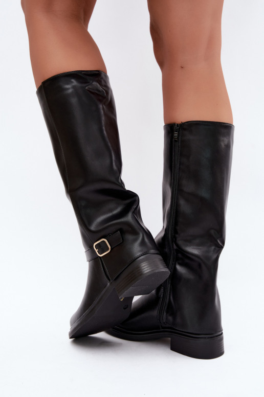 aquecimento botas femininas com fivelas cor preta Elland