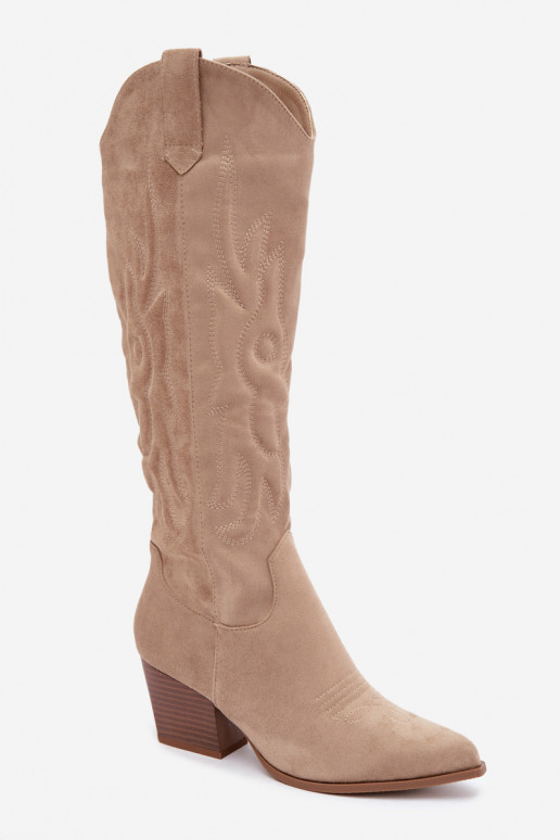 botas estilo vaqueiro Feminino com salto bege Glenor