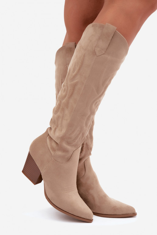 botas estilo vaqueiro Feminino com salto bege Glenor