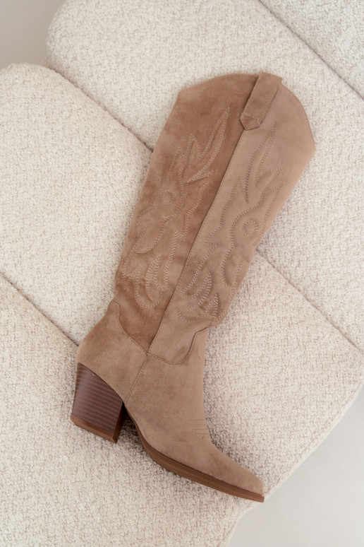 botas estilo vaqueiro Feminino com salto bege Glenor