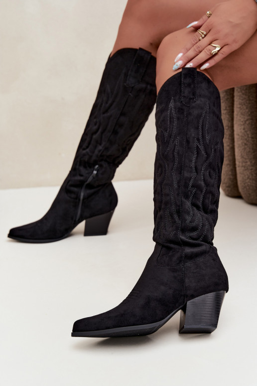 botas estilo vaqueiro Feminino com salto cor preta Glenor