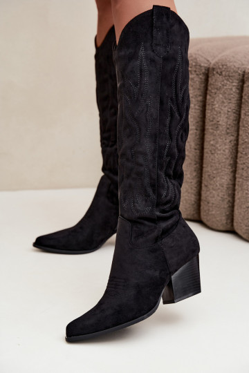 botas estilo vaqueiro Feminino com salto cor preta Glenor 2