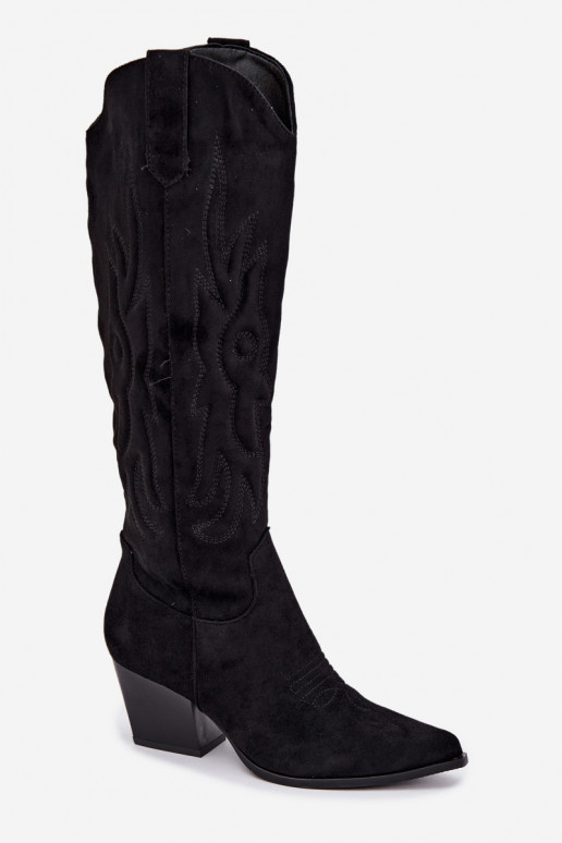 botas estilo vaqueiro Feminino com salto cor preta Glenor