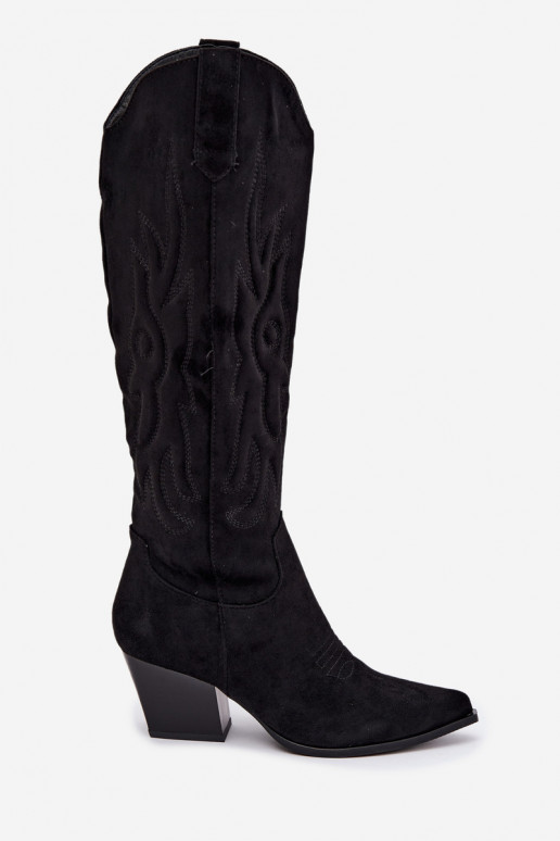 botas altas femininas de estilo cowboy com saltos em preto Glenor