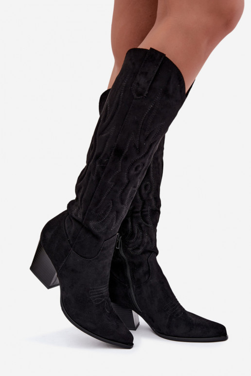 botas estilo vaqueiro Feminino com salto cor preta Glenor