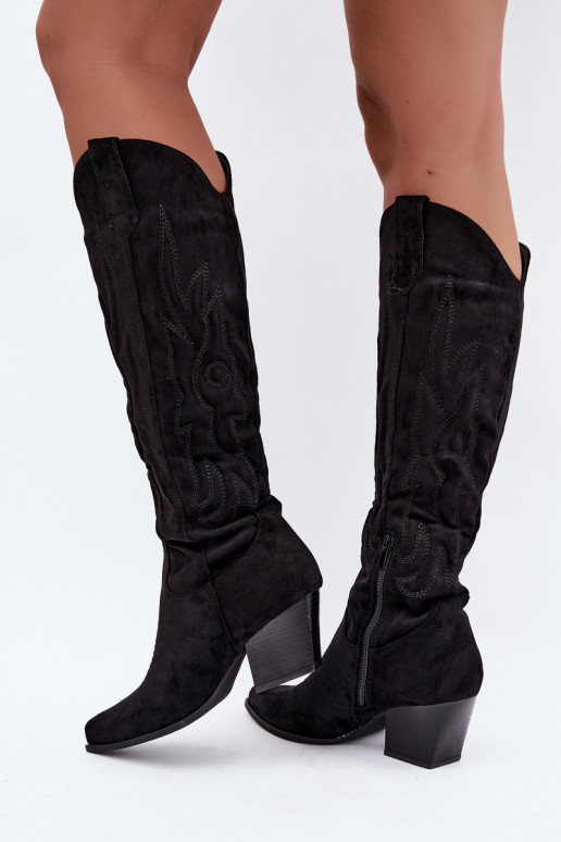 botas estilo vaqueiro Feminino com salto cor preta Glenor
