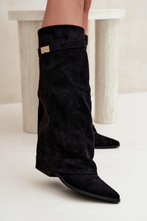 botas femininasEMyParainiętą CholeParaką De salto baixo de camurça ecológicaoParae cor preta Gisellea