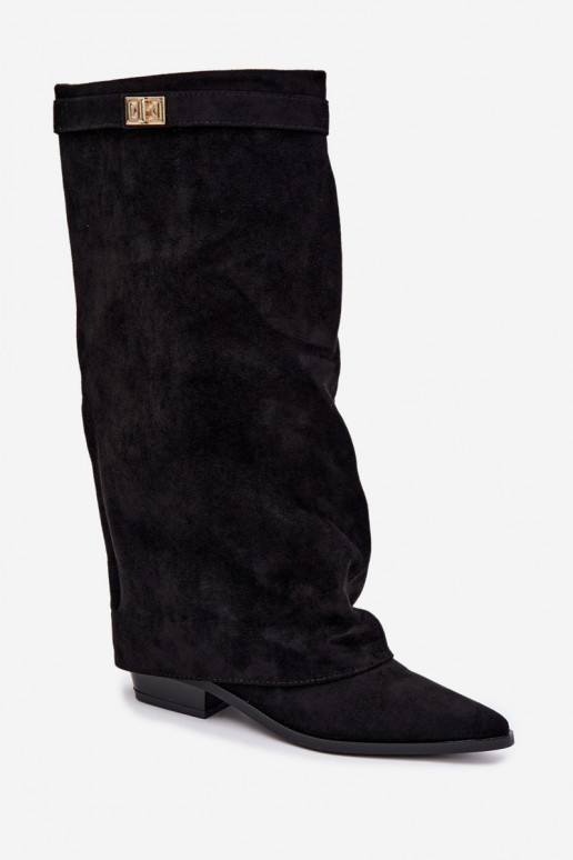 botas femininasEMyParainiętą CholeParaką De salto baixo de camurça ecológicaoParae cor preta Gisellea