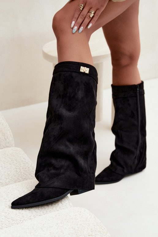 botas femininasEMyParainiętą CholeParaką De salto baixo de camurça ecológicaoParae cor preta Gisellea