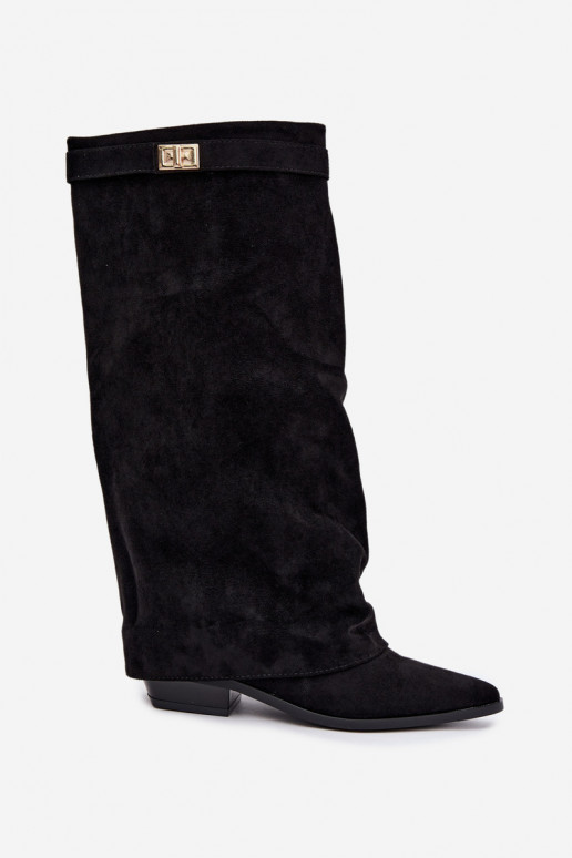 botas femininasEMyParainiętą CholeParaką De salto baixo de camurça ecológicaoParae cor preta Gisellea