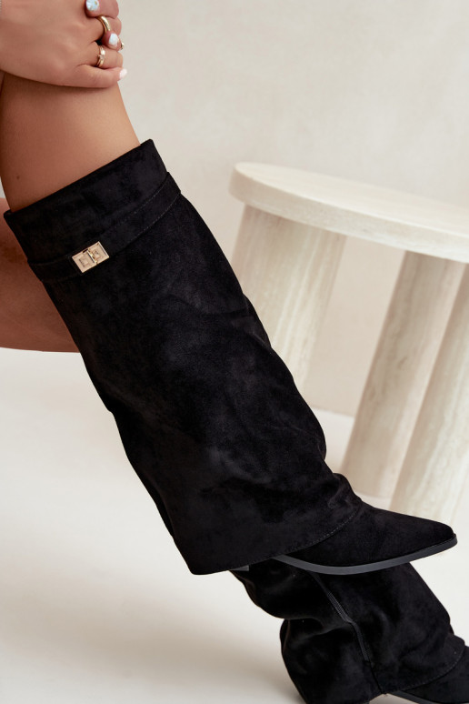 botas femininasEMyParainiętą CholeParaką De salto baixo de camurça ecológicaoParae cor preta Gisellea