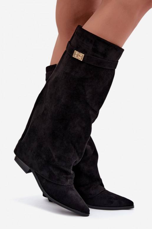 botas femininasEMyParainiętą CholeParaką De salto baixo de camurça ecológicaoParae cor preta Gisellea