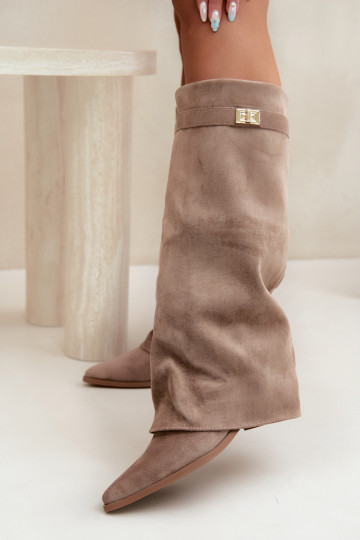 botas femininasEMyParainiętą CholeParaką De salto baixo de camurça ecológicaoParae bege Gisellea
