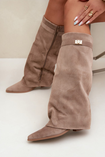 botas femininasEMyParainiętą CholeParaką De salto baixo de camurça ecológicaoParae bege Gisellea 2
