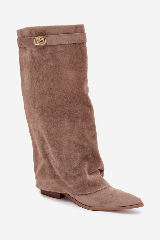 botas femininasEMyParainiętą CholeParaką De salto baixo de camurça ecológicaoParae bege Gisellea