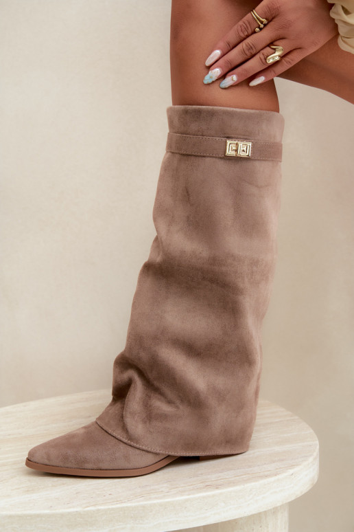 botas femininasEMyParainiętą CholeParaką De salto baixo de camurça ecológicaoParae bege Gisellea