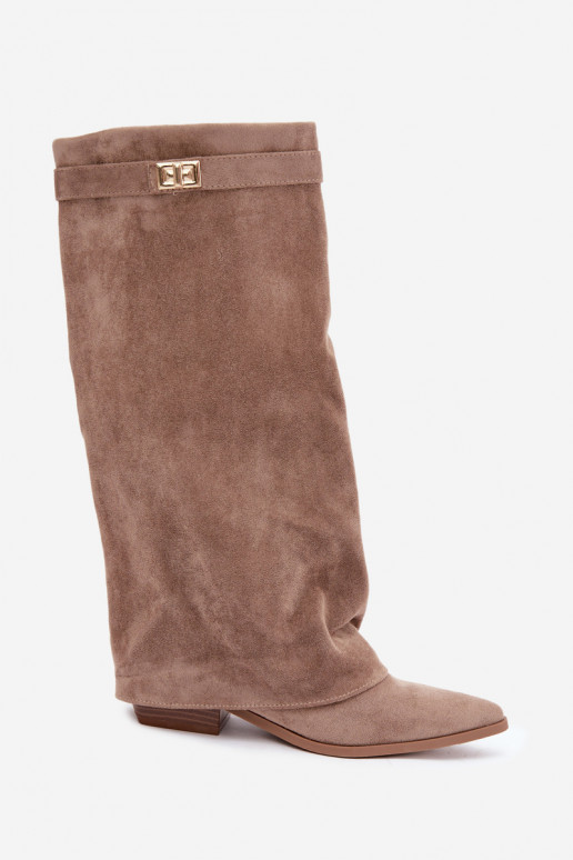 botas femininasEMyParainiętą CholeParaką De salto baixo de camurça ecológicaoParae bege Gisellea