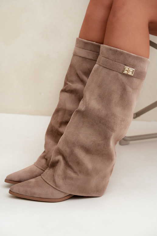 botas femininasEMyParainiętą CholeParaką De salto baixo de camurça ecológicaoParae bege Gisellea