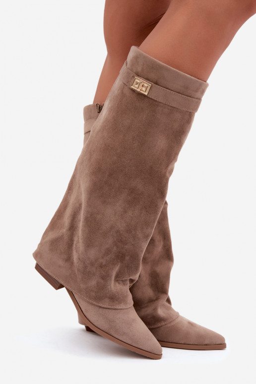 botas femininasEMyParainiętą CholeParaką De salto baixo de camurça ecológicaoParae bege Gisellea