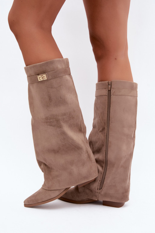 botas femininasEMyParainiętą CholeParaką De salto baixo de camurça ecológicaoParae bege Gisellea