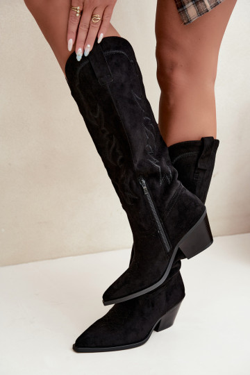 botas altas femininas de estilo cowboy com saltos em preto Merise 2