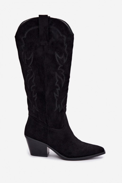 botas femininas estilo vaqueirode camurça ecológicau com salto cor preta Merise